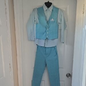 Boys Blue Checkered Suit Set